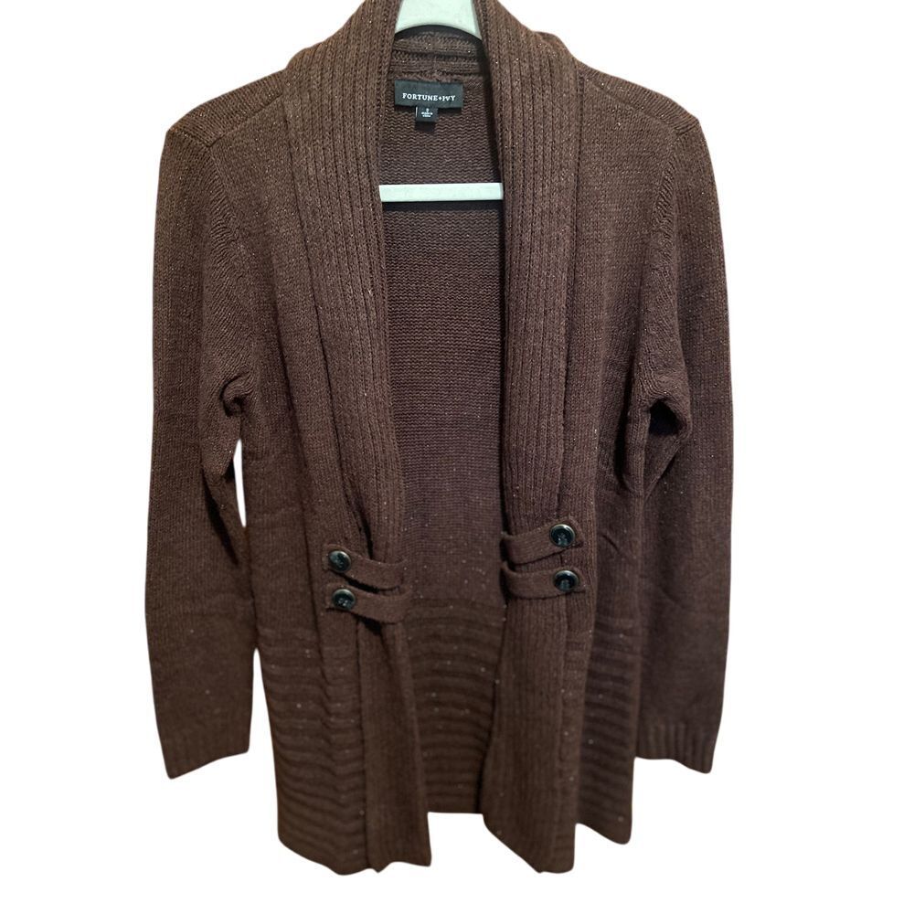 Fortune + Ivy Brown Knit Cardigan with Button Detail Long‎ Sleeve Sweater Size S